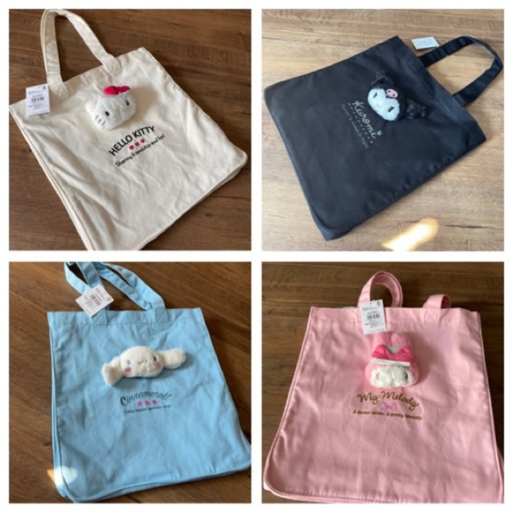 SANRIO-NWT Canvas Plushie Large Tote Bags